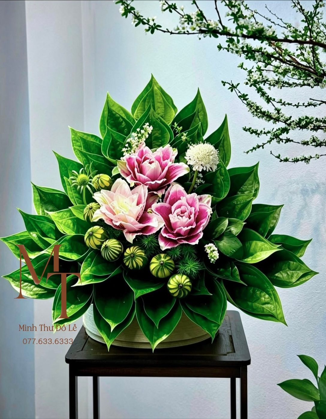 Trầu cau đuôi công mix hoa – Minh Thư Đồ Lễ Đà Nẵng