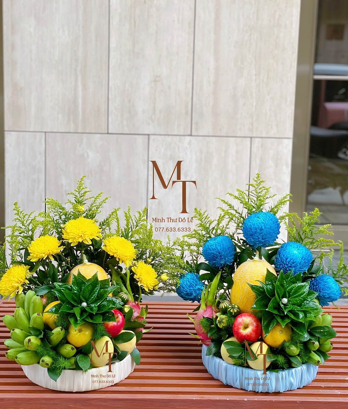 Mẫu lễ hoa cúc vàng – xanh – Minh Thư Đồ Lễ Đà Nẵng